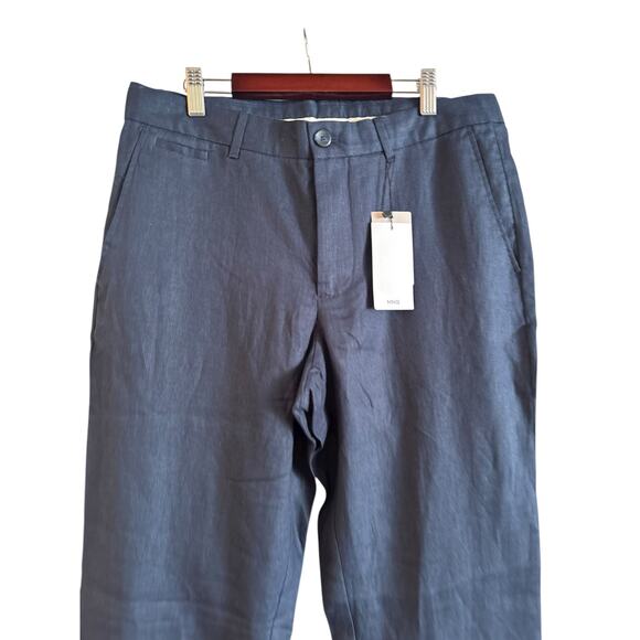Mango MNG Men’s 100% Linen Navy Blue Pants Slim Fit Size 32 NWT Pockets - Picture 4 of 8